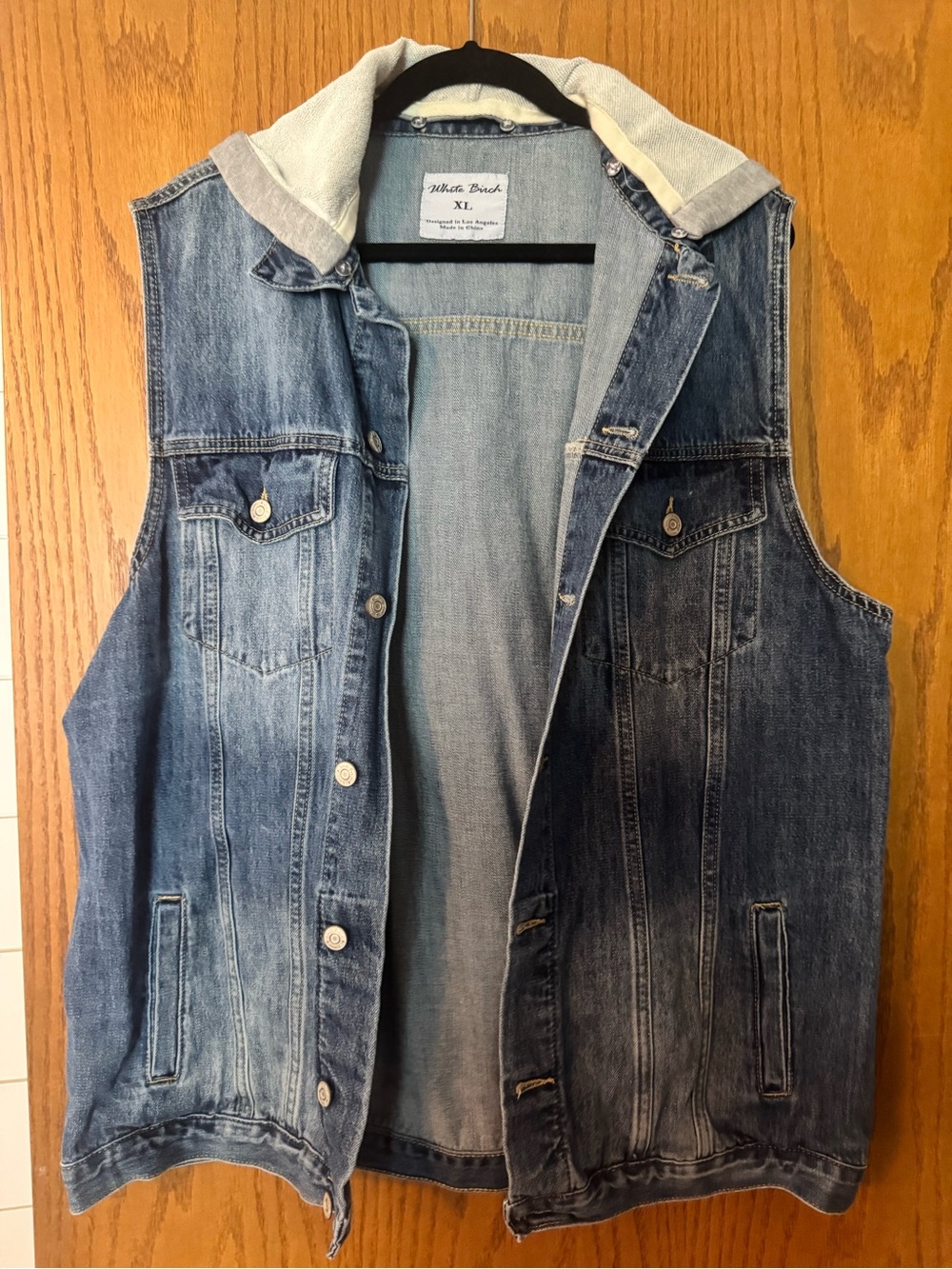 white birch Blue Denim Sleeveless Hooded Vest